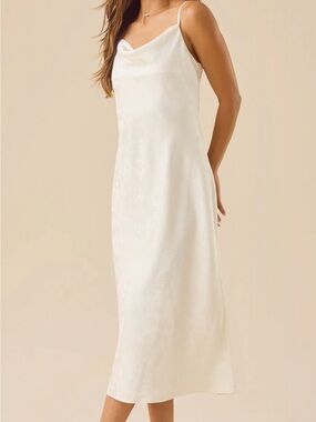 Altar'd State Cream Floral Jacquard Slip Midi Dress